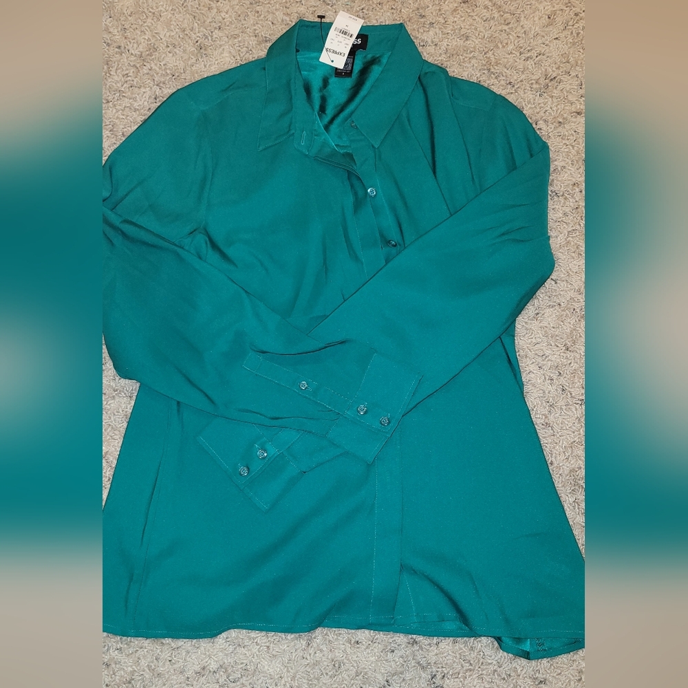 Women  Teal Vibrant Green Portifino  Button-Up Shirt